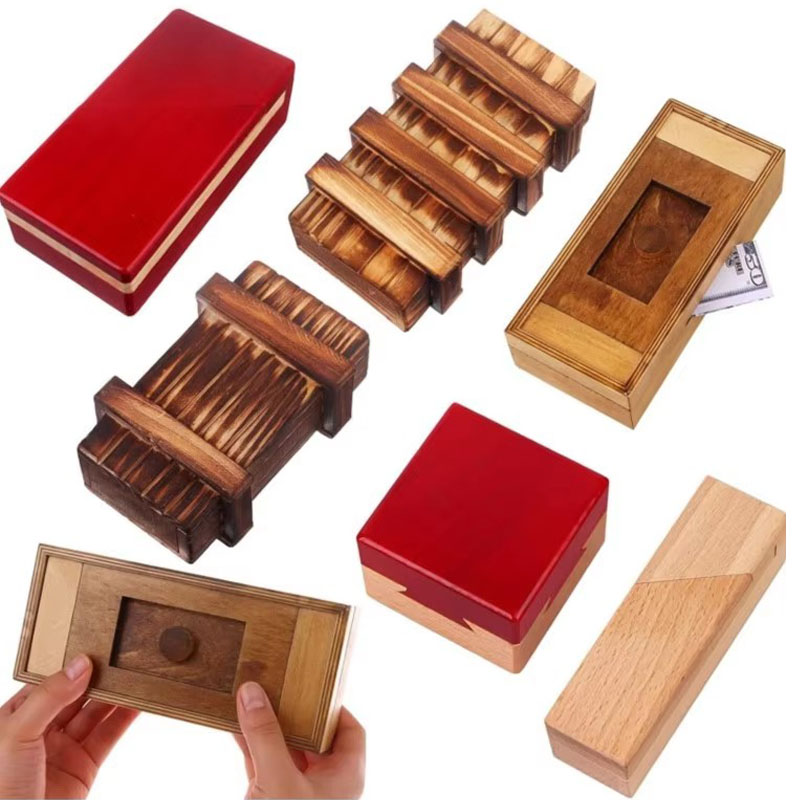 Woodworking Hobby - Деревянная головоломка-коробка с секретным скрытым отделением,
